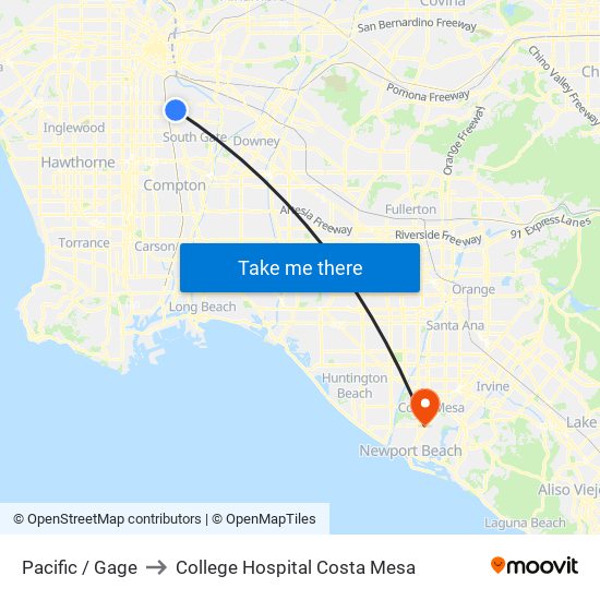 Pacific / Gage to College Hospital Costa Mesa map