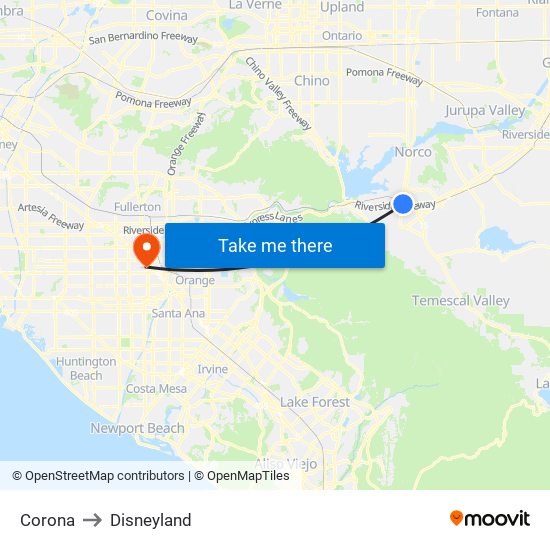 Corona to Disneyland map