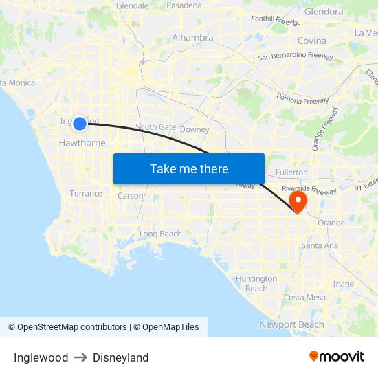 Inglewood to Disneyland map