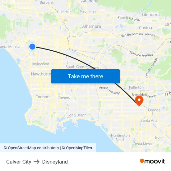 Culver City to Disneyland map