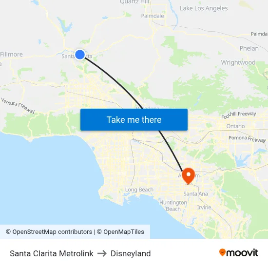 Santa Clarita Metrolink to Disneyland map