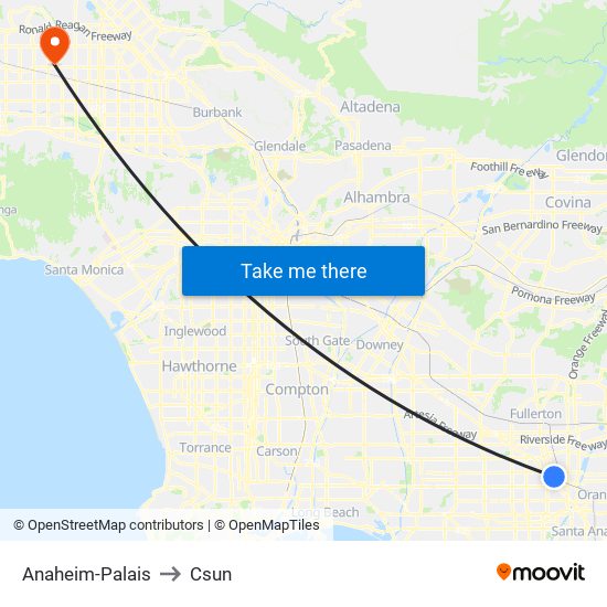 Anaheim-Palais to Csun map