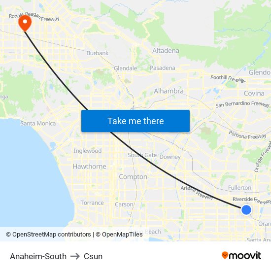 Anaheim-South to Csun map