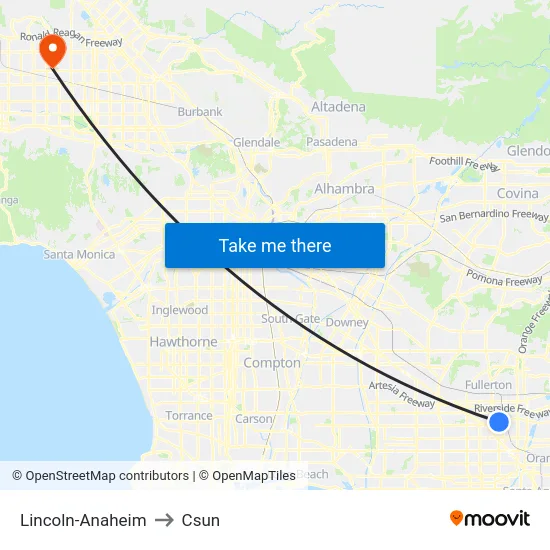 Lincoln-Anaheim to Csun map