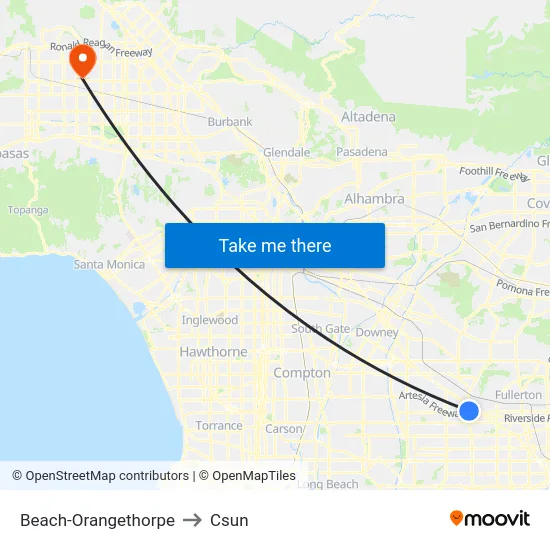 Beach-Orangethorpe to Csun map