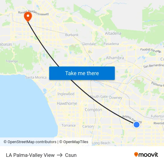 LA Palma-Valley View to Csun map