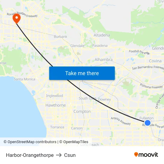 Harbor-Orangethorpe to Csun map