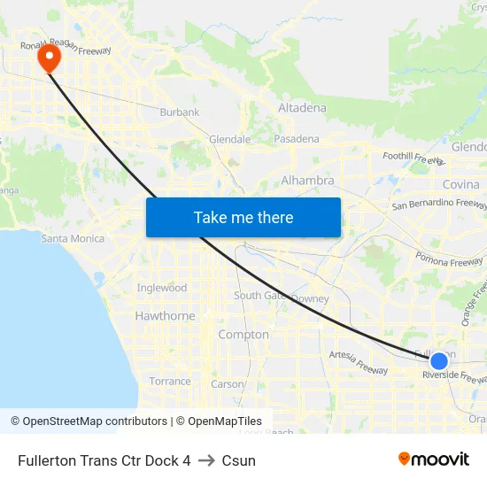Fullerton Trans Ctr Dock 4 to Csun map