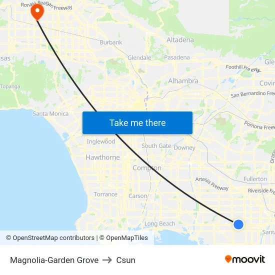 Magnolia-Garden Grove to Csun map