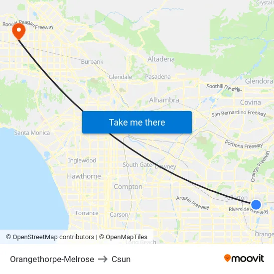 Orangethorpe-Melrose to Csun map