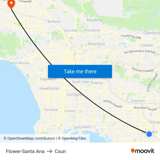 Flower-Santa Ana to Csun map