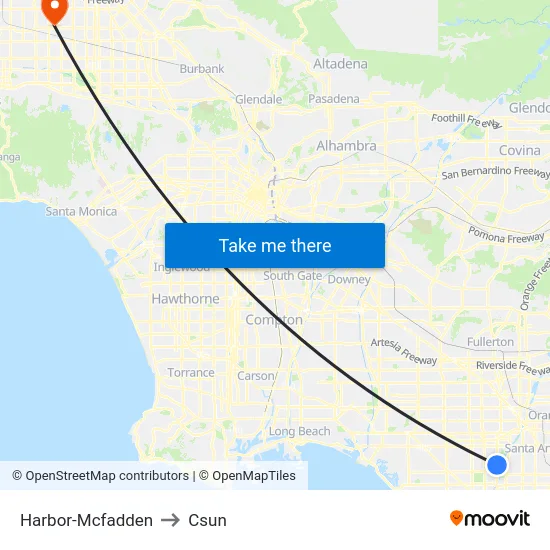 Harbor-Mcfadden to Csun map