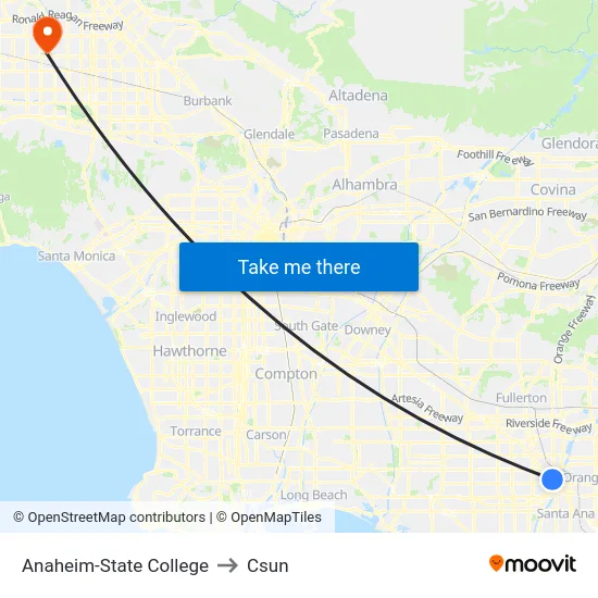 Anaheim-State College to Csun map