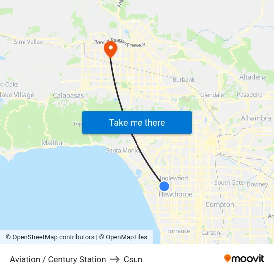 Aviation / Century Station to Csun map