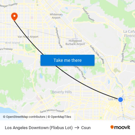 Los Angeles Downtown (Flixbus Lot) to Csun map