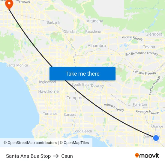 Santa Ana Bus Stop to Csun map