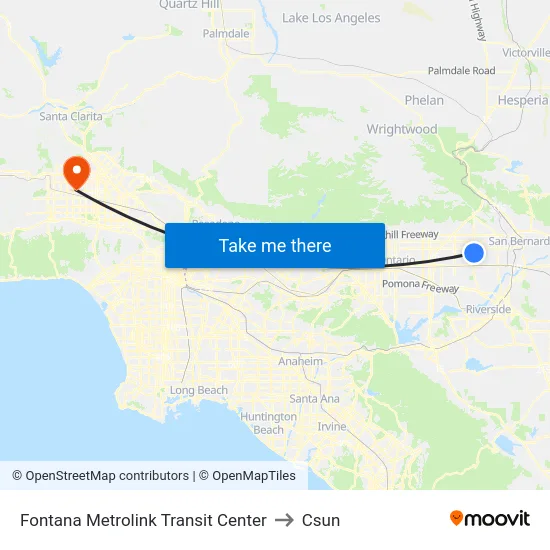 Fontana Metrolink Transit Center to Csun map