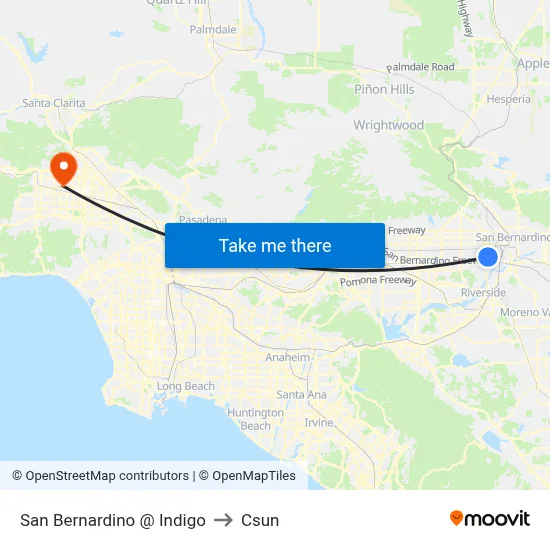San Bernardino @ Indigo to Csun map