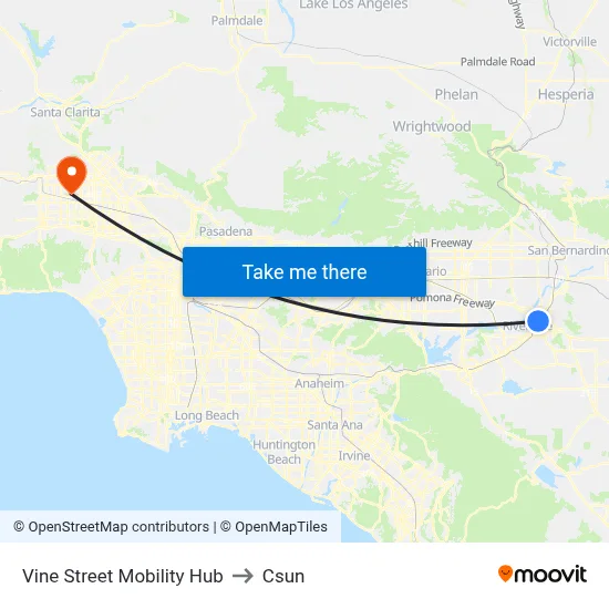 Vine Street Mobility Hub to Csun map