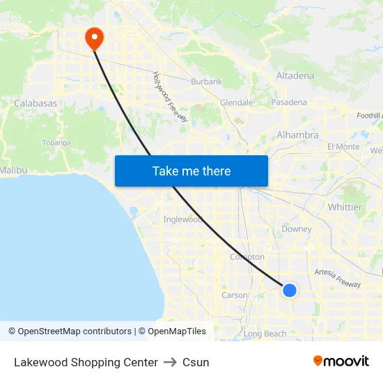 Lakewood Shopping Center to Csun map