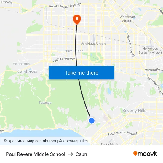 Paul Revere Middle School to Csun map
