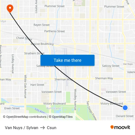 Van Nuys / Sylvan to Csun map