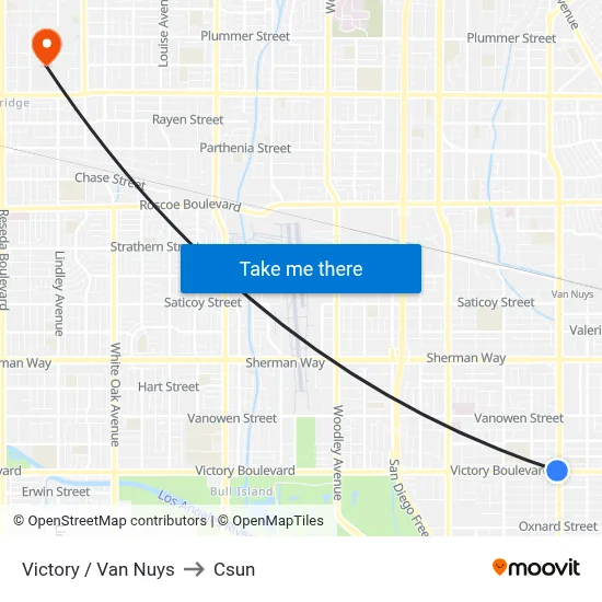 Victory / Van Nuys to Csun map