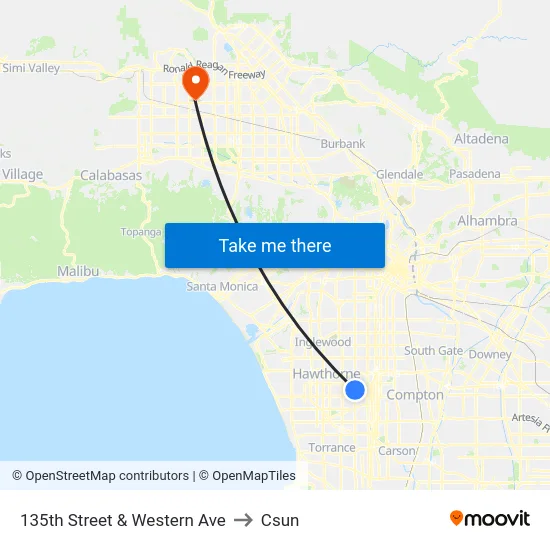135th Street & Western Ave to Csun map