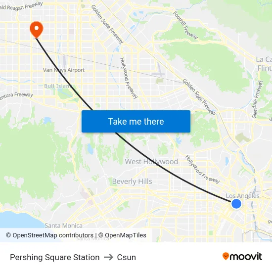 Pershing Square Station to Csun map
