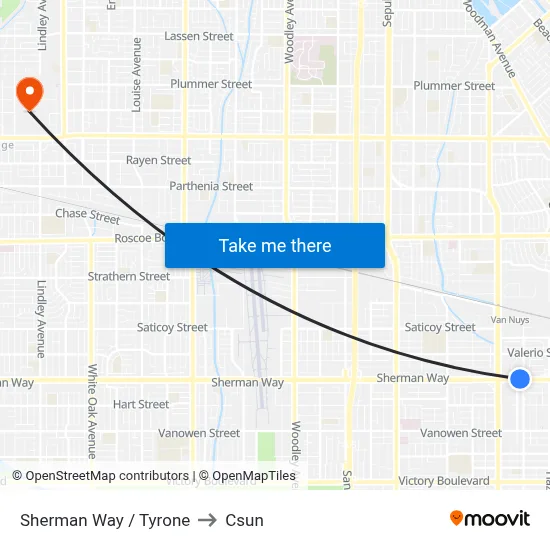 Sherman Way / Tyrone to Csun map