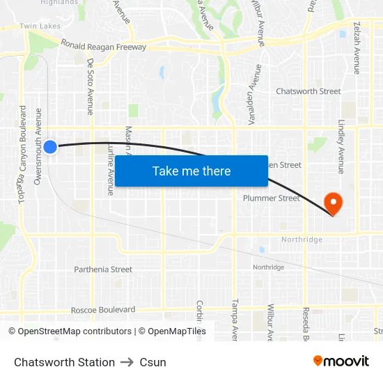 Chatsworth Station to Csun map