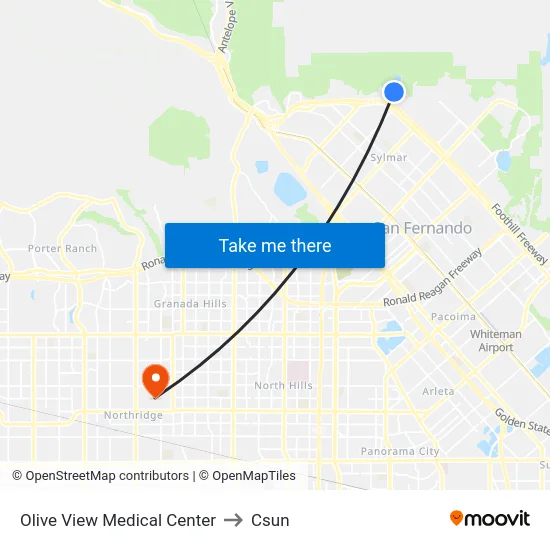 Olive View Medical Center to Csun map