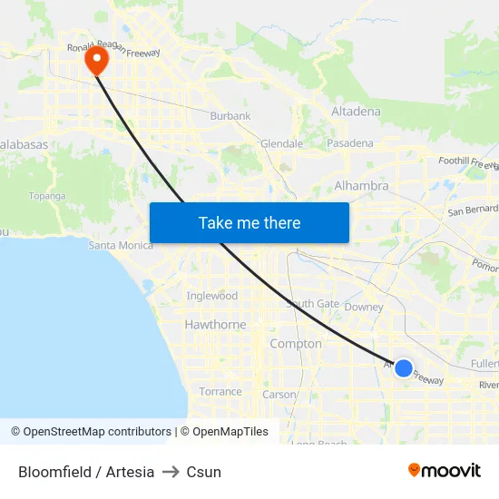 Bloomfield / Artesia to Csun map