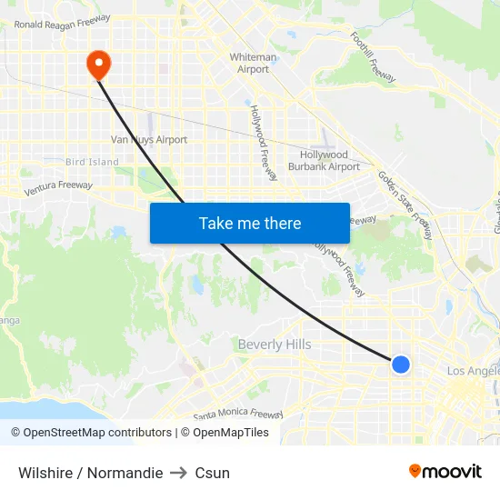 Wilshire / Normandie to Csun map