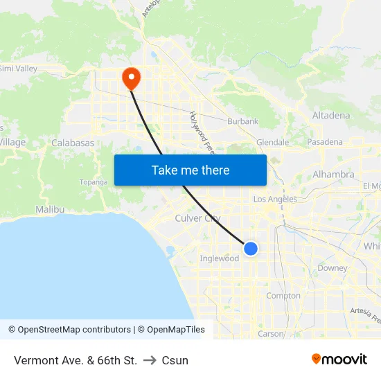 Vermont Ave. & 66th St. to Csun map
