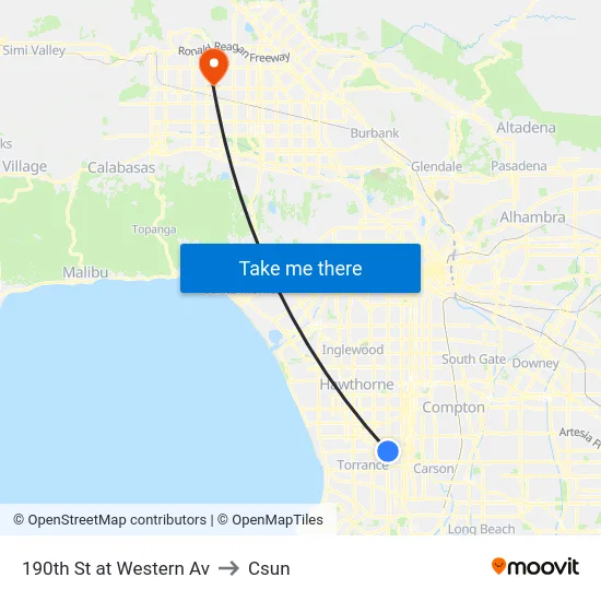 190th St at Western Av to Csun map