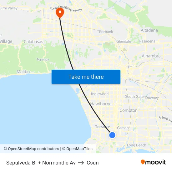 Sepulveda Bl + Normandie Av to Csun map