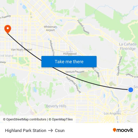 Highland Park Station to Csun map