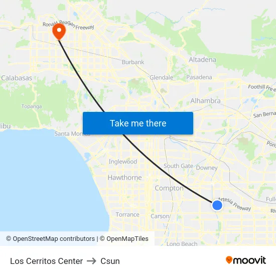 Los Cerritos Center to Csun map
