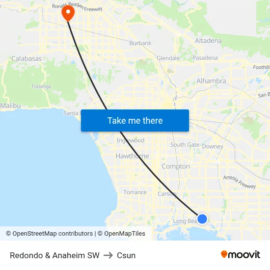 Redondo & Anaheim SW to Csun map