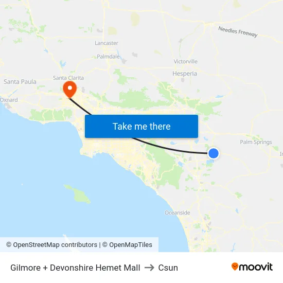 Gilmore + Devonshire Hemet Mall to Csun map