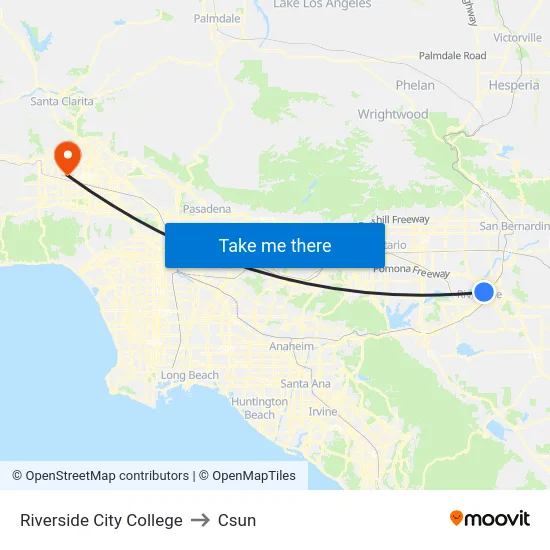 Riverside City College to Csun map