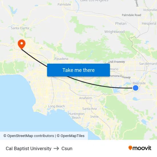 Cal Baptist University to Csun map