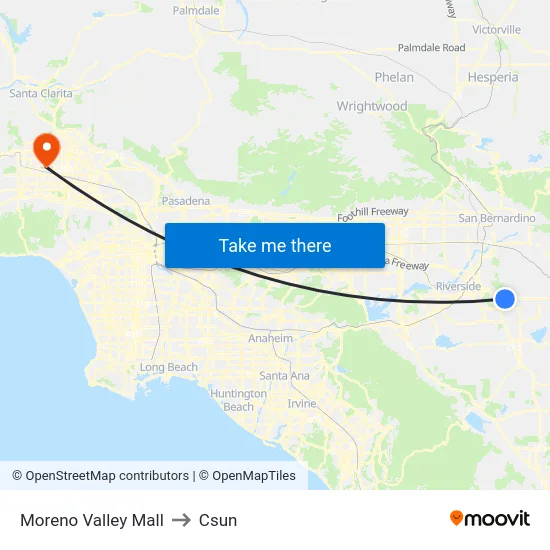 Moreno Valley Mall to Csun map