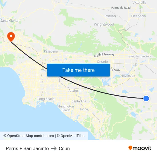 Perris + San Jacinto to Csun map
