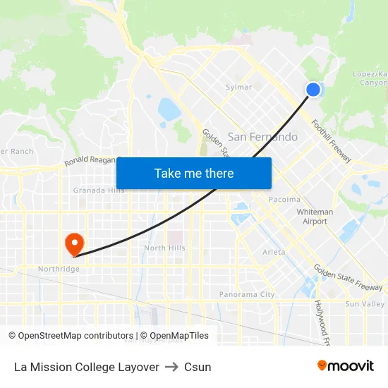 La Mission College Layover to Csun map