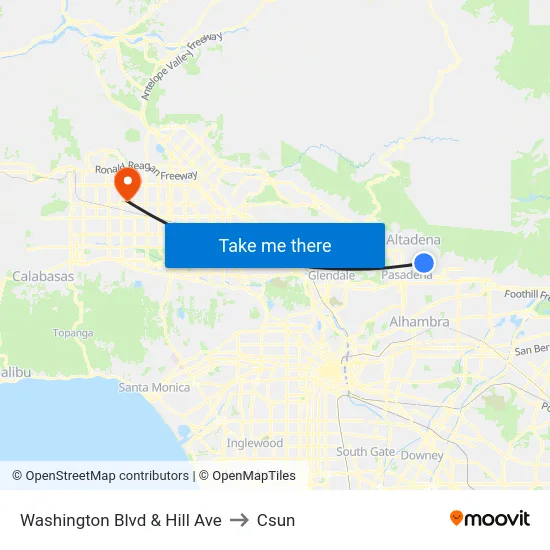 Washington Blvd & Hill Ave to Csun map