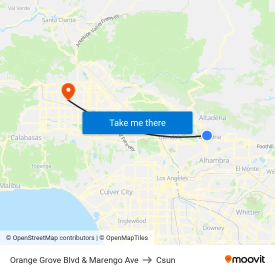 Orange Grove Blvd & Marengo Ave to Csun map