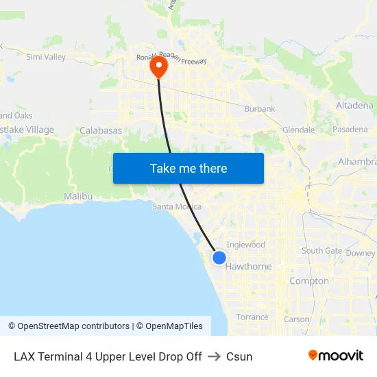 LAX Terminal 4 Upper Level Drop Off to Csun map
