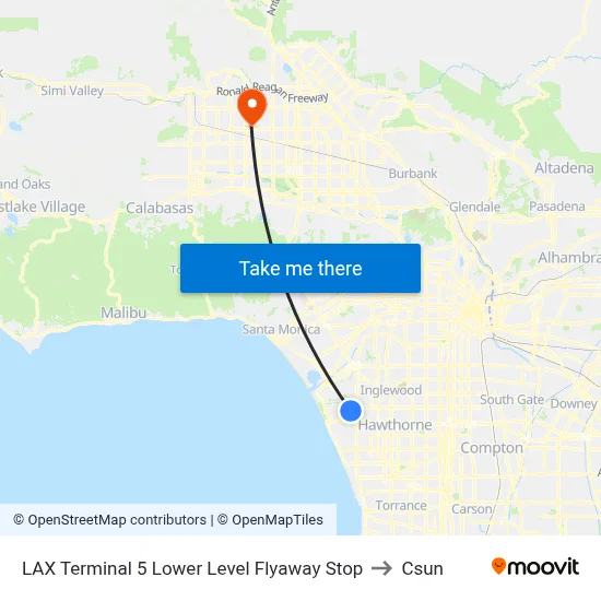 LAX Terminal 5 Lower Level Flyaway Stop to Csun map
